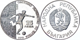 Bulgaria 25 Leva 1986
KM# 194; Silver 23.33g; 1986 World Cup, Mexico; Proof