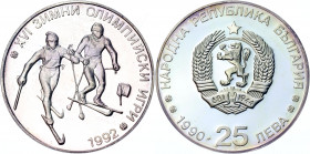 Bulgaria 25 Leva 1990
KM# 195; Silver 23.38g; 16th Winter Olympics - Ski-running; Proof
