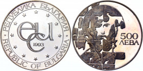 Bulgaria 500 Leva 1993
KM# 206; Silver 23.33g; European Community - St. Theodor Stratilat; Proof