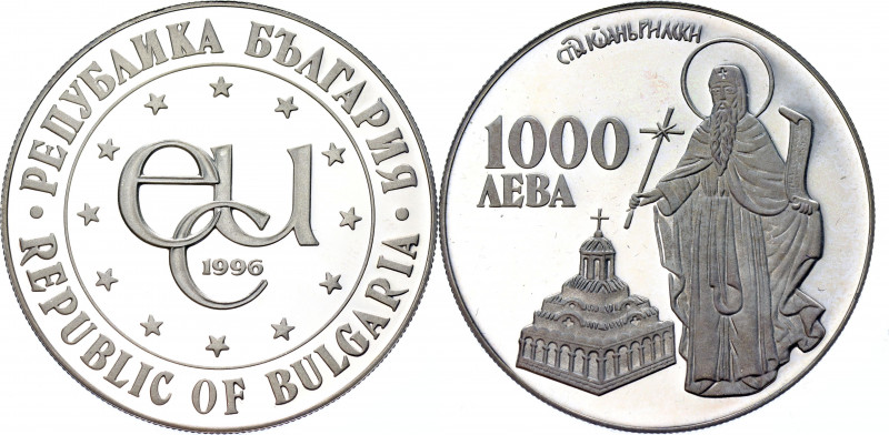 Bulgaria 1000 Leva 1996
KM# 222; Silver 23.33g; St. Ivan of Rila; Proof