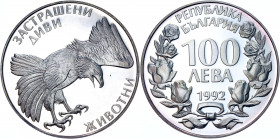 Bulgaria 100 Leva 1992
KM# 226; Silver 23.33g; Proof; Eagle