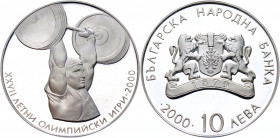 Bulgaria 10 Leva 2000
KM# 251; Silver 23.33g; The 27th Summer Olympic Games, Sydney (Australia), 2000: Weightlifting; Proof