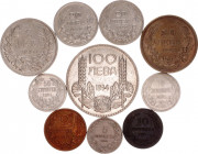 Bulgaria Lot of 10 Coins 1882 - 1943
With Silver; Various Dates, Denominations & Motives