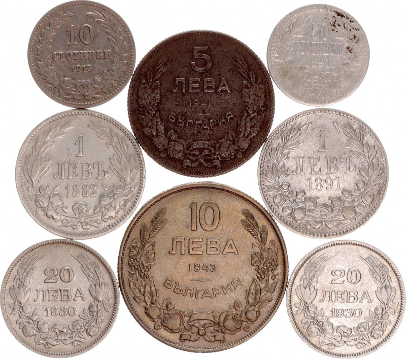 Bulgaria Lot of 8 Coins 1882 - 1943
With Silver; Various Dates, Denominations &...