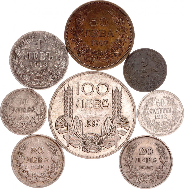 Bulgaria Lot of 8 Coins 1883 - 1943
With Silver; Various Dates, Denominations &...