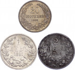 Bulgaria Lot of 3 Coins 1891 - 1943
With Silver; Various Dates & Denominations; VF-AUNC