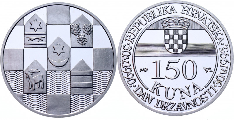 Croatia 150 Kuna 1995
KM# 28; Silver 24.00g.; 5th Anniversary of Independence; ...