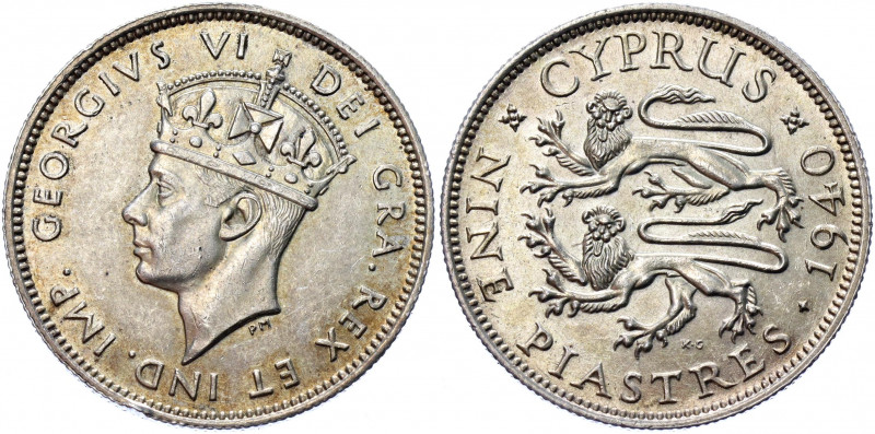 Cyprus 9 Piastres 1940
KM# 25; Silver 5.66g.; Georg VI; Mint luster; AUNC