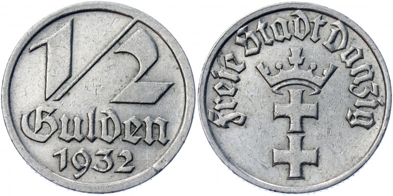 Danzig 1/2 Gulden 1932
KM# 153; Nickel 3.00 g.; XF