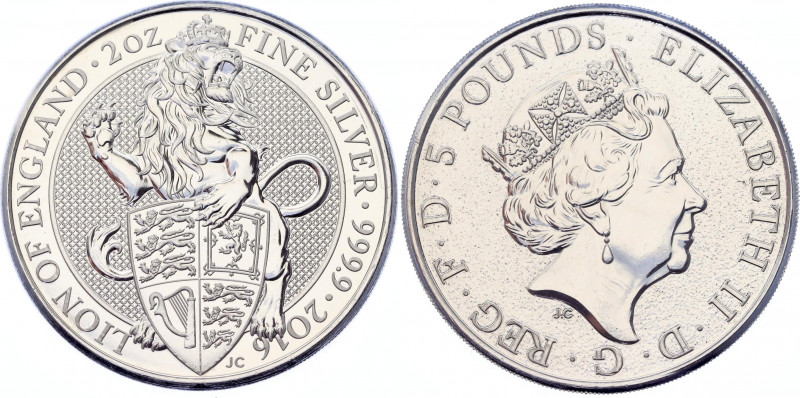 Great Britain 5 Pounds 2016
Silver (.999) 62.42g 38.61mm; The Queen's Beasts - ...