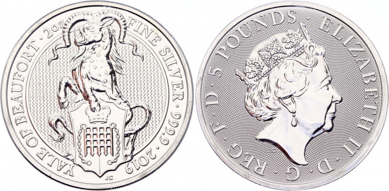 Great Britain 5 Pounds 2019
Silver (.999) 62.42g 38.61mm; The Queen's Beasts - ...