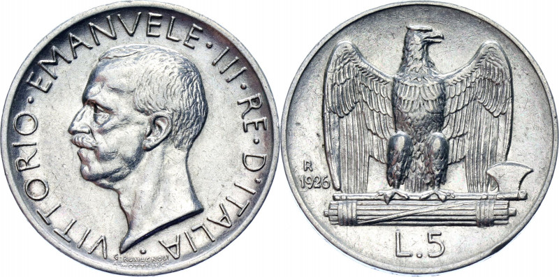 Italy 5 Lire 1926 R
KM# 67; Silver 5g; AUNC