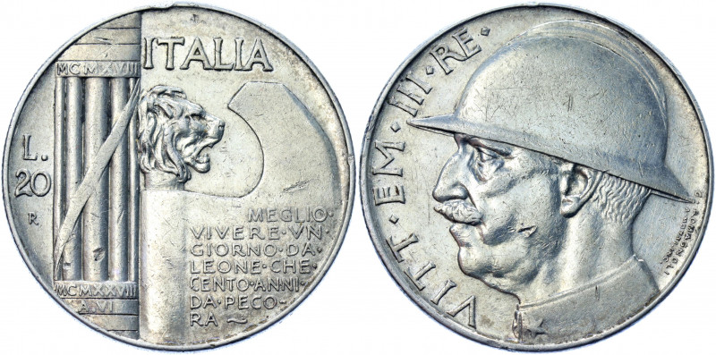 Italy 20 Lire 1928 R Commemorative Issue
KM# 70; G# 44; Silver 19.95 g.; Vittor...