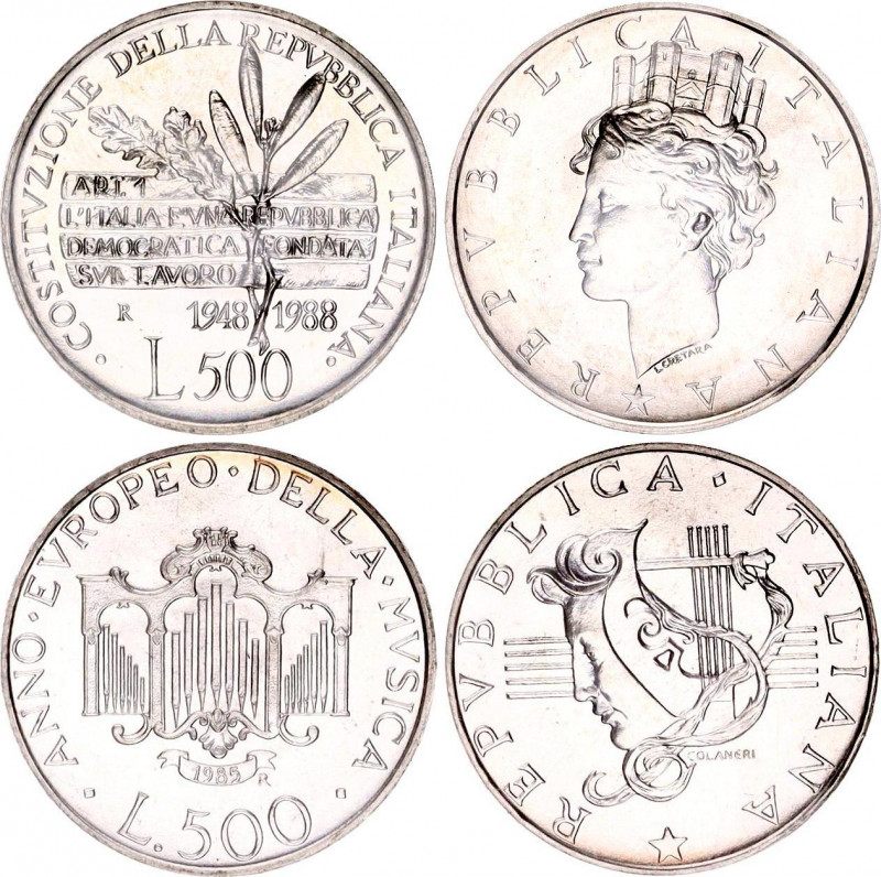 Italy 2 x 500 Lire 1985 - 1988 R
KM# 117,126; Each Coin: Silver (0.835) 11g.; E...