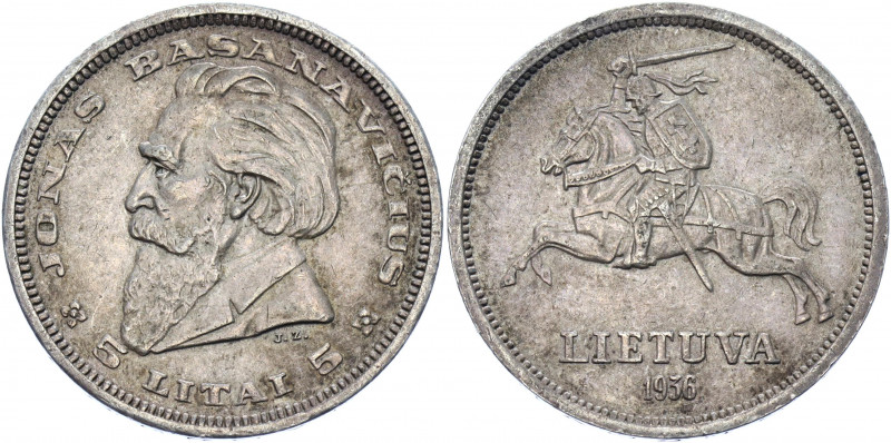 Lithuania 5 Litai 1936
KM# 82; Silver 9.00g.; Dr. Jonas Basanavicius; XF-AUNC