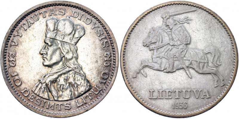 Lithuania 10 Litu 1936
KM# 83; Silver 18.08 g.; Vytautas; UNC