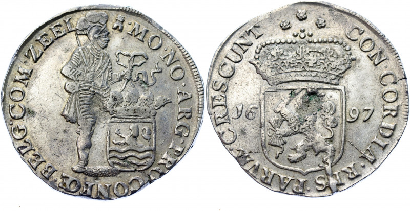 Netherlands Zeeland Silver Ducat 1697
KM# 52.1; Dav. 4914; Silver 27.81 g.; XF-...