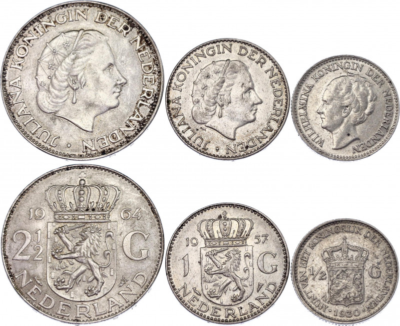 Netherlands Lot of 3 Silver Coins 1930 - 1964
1/2 - 1 - 2/1-2 Gulden 1930 - 196...