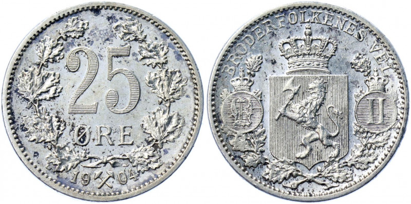 Norway 25 Ore 1904
KM# 360; Silver 2.42 g.; Proof