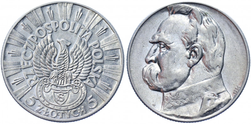 Poland 5 Zlotych 1934
Y# 25; Silver 11.00 g.; Józef Piłsudski; UNC