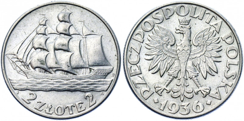 Poland 2 Zlote 1936 W
Y# 30; Silver 4.40g.;15th Anniversary of Gdynia Seaport; ...