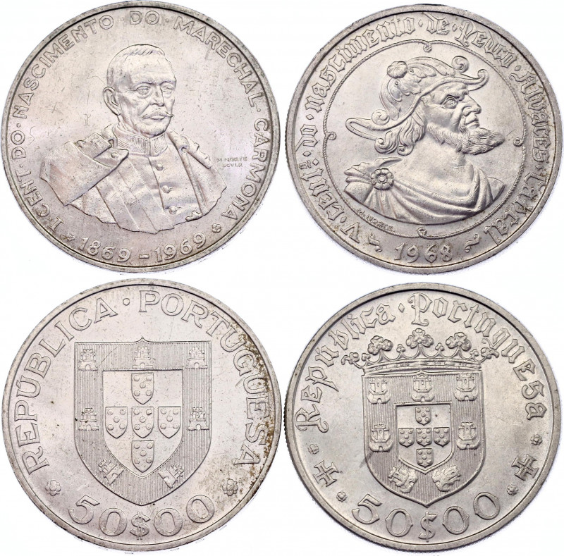 Portugal 2 x 50 Escudos 1968 - 1969
KM# 593, 599; Silver; Pedro Alvares Cabral ...