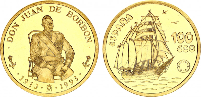 Spain 100 Ecu 1993 M
X# M44; Gold (.900), 34.73 g., Proof; Don Juan de Borbon; ...