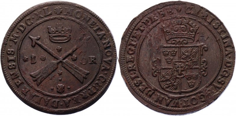 Sweden 1 Ore 1640 MDCXL
KM# 161; Ahlstr# 105; Copper 44.09 g.; Kristina; Mint: ...