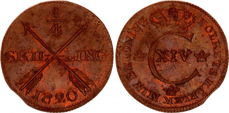 Sweden 1/4 Ore 1820
KM# 595; Copper; UNC