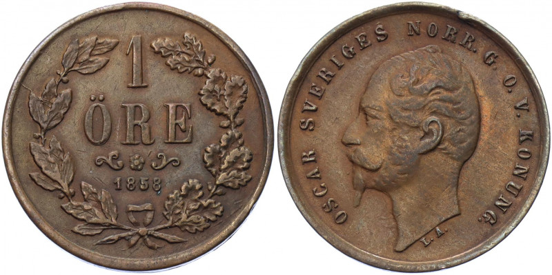 Sweden 1 Ore 1858 L.A.
KM# 687; Bronze 2.92 g.; UNC