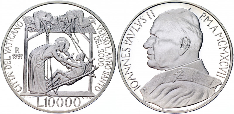 Vatican 10000 Lire 1997 R
KM# 318; Silver 22.00g.; Cure of the Paralytic; Proof