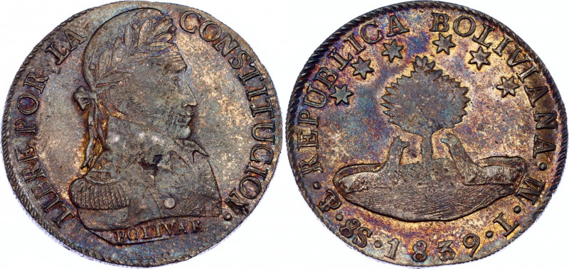 Bolivia 8 Soles 1839 PTS LM
KM# 97; Silver; UNC with outstanding toning; Except...