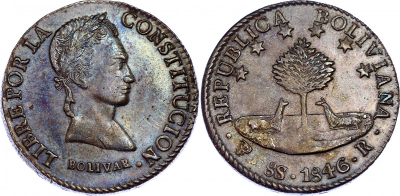 Bolivia 8 Soles 1846 PTS R
KM# 103; Silver; AUNC with amazing toning