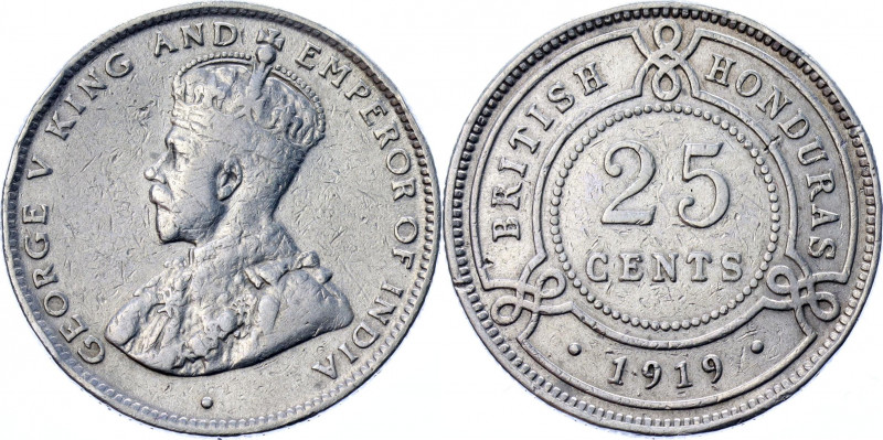 British Honduras 25 Cents 1919
KM# 17; Silver 5.81g.; George V; XF