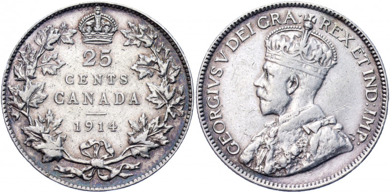 Canada 25 Cents 1914
KM# 24; Silver 5.79 g.; George V; VF+