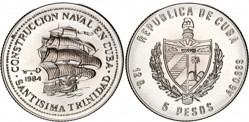 Cuba 5 Pesos 1984
KM# 119; Silver; Cuban ships – Shipbuilding in Cuba - Santisi...