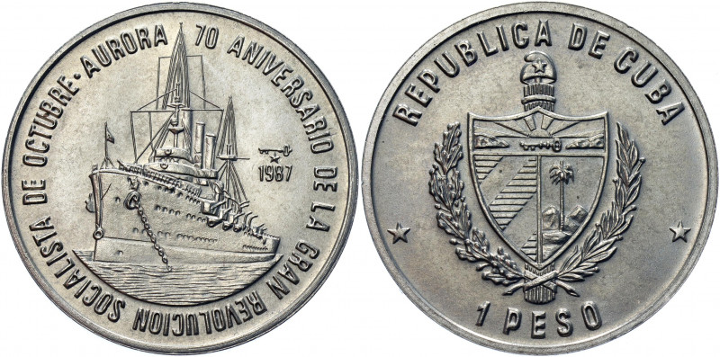 Cuba 1 Peso 1987
KM# 160, JMA# AAEE194; Copper-nickel; Aurora Cruiser; Series: ...