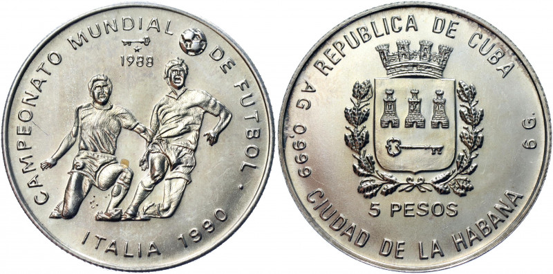 Cuba 5 Pesos 1988
KM# 216, JMA# AAEE238; Silver 6g; 14th. FIFA World Cup Italy ...