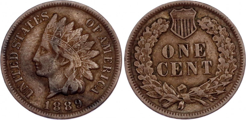 United States 1 Cent 1889
KM# 90a; "Indian Head Cent"; VF/XF