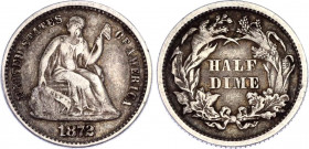 United States 1/2 Dime 1872
KM# 91; Silver; Seated Liberty; VF+