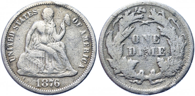 United States 1 Dime 1876
KM# A92; Silver 2.35 g.; "Seated Liberty Dime"; VF
