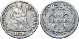 United States 1 Dime 1876
KM# A92; Silver 2.35 g.; "Seated Liberty Dime"; VF