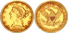 United States 5 Dollars 1881
KM# 101; Liberty / Coronet Head. Gold (.900), 8.36g. AUNC.
