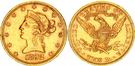 United States 10 Dollars 1892
KM# 102; Philadelphia. Gold (.900), 16.6g. AUNC.