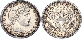 United States 1/4 Dollar 1903
KM# 114; Silver; "Barber Quarter"; XF+