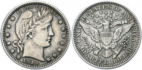 United States 1/4 Dollar 1914
KM# 114; Silver 6.22g; "Barber Quarter"; XF