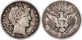 United States 1/2 Dollar 1903 O
KM# 116; Silver; "Barber Half Dollar"; VF+