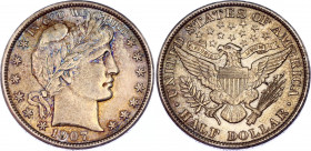 United States 1/2 Dollar 1907
KM# 116; Silver; "Barber Half Dollar"; XF/AUNC