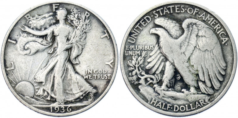 United States 1/2 Dollar 1936
KM# 142; Silver 12.31 g.; Walking Liberty Half Do...