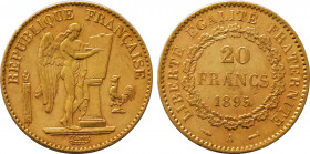 1895-A France 20 Francs Third Republic. KM-825. 6.40 g. Grade: XF/AU